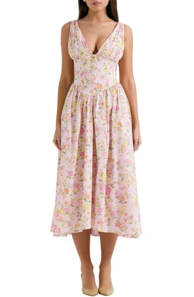 House Of Cb Emmelina Sleeveless Stretch Poplin Midi Dress In Pink Meadow Print