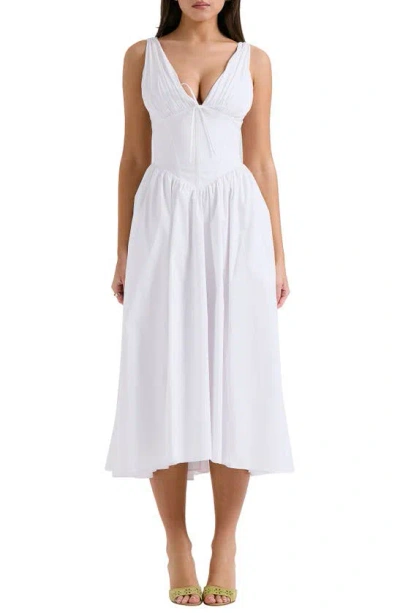 House Of Cb Emmelina Sleeveless Stretch Poplin Midi Dress In White