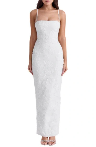 House Of Cb Eva Floral Embroidery Sheath Gown In White
