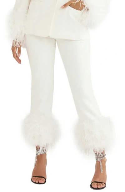 House Of Cb Fae Feather Trim Trousers In Vintage Cream