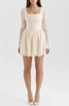 House Of Cb Of Cb Womens Cream Fae Square-neck Long-sleeve Lace Mini Dress Xs In Pink