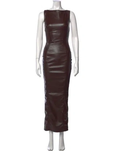 Pre-owned House Of Cb Faux Leather Long Dress W/ Tags In Brown