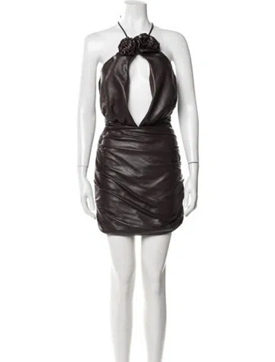 Pre-owned House Of Cb Faux Leather Mini Dress In Brown