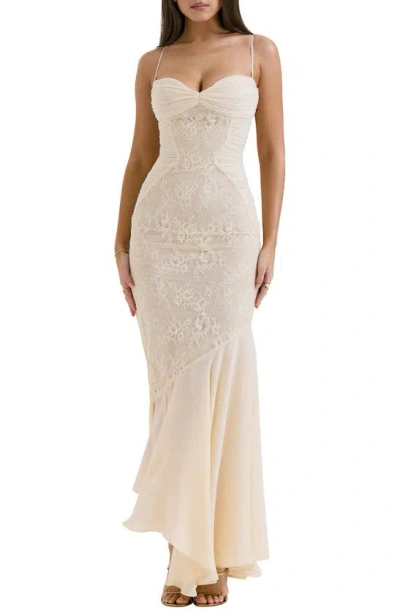 House Of Cb Felicia Lace Inset Mermaid Gown In Macademia