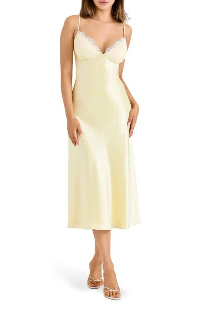 House Of Cb Felicity Lace & Satin Midi Dress In Yellow