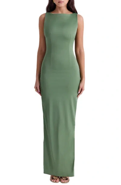 House Of Cb Filomena Side Slit Matte Jersey Gown In Dill
