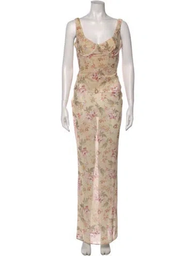 Pre-owned House Of Cb Floral Print Long Dress In Neutral