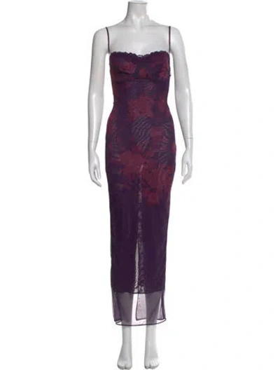 Pre-owned House Of Cb Floral Print Long Dress In Purple