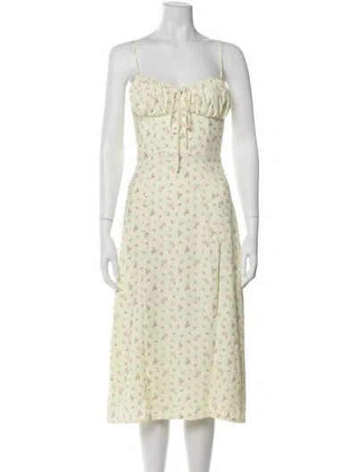 Pre-owned House Of Cb Floral Print Midi Length Dress In Green