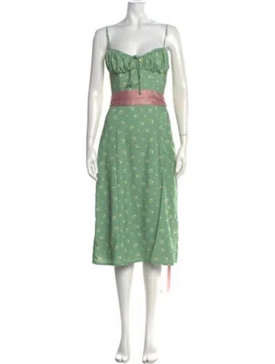 Pre-owned House Of Cb Floral Print Midi Length Dress W/ Tags In Green