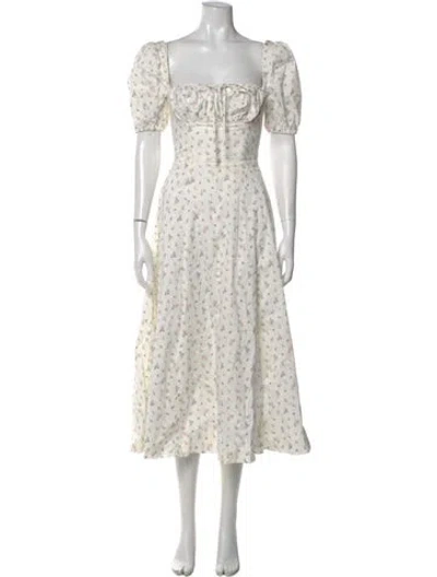 Pre-owned House Of Cb Floral Print Midi Length Dress In White