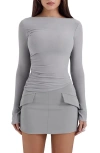 House Of Cb Floria Ruched Top In Ultimate Grey