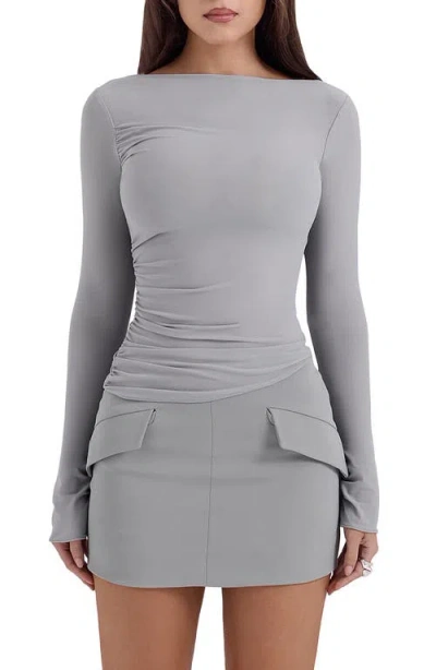House Of Cb Floria Ruched Top In Ultimate Grey
