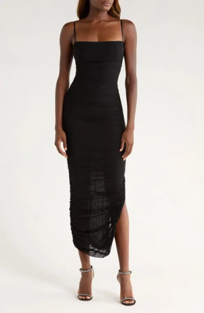 House Of Cb Fornarina Ruched Mesh Maxi Dress In Black
