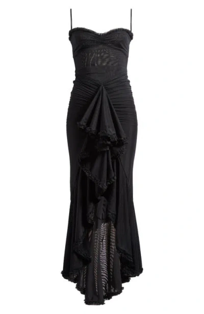 House Of Cb Gabbi Ruffle Front Gown In Black