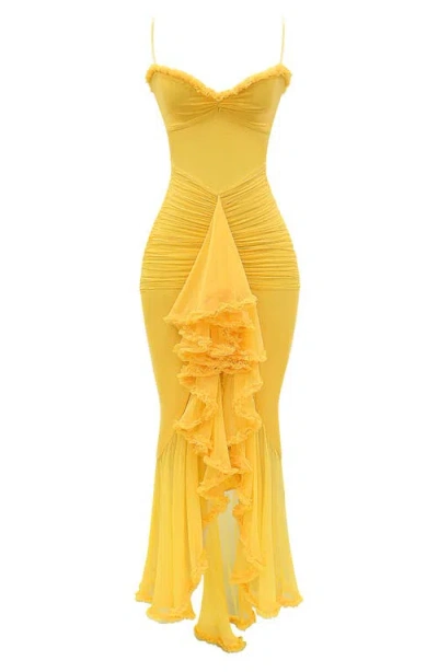House Of Cb Gabbi Ruffle Mesh High-low Cocktail Dress In Yellow