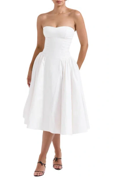 House Of Cb Womens White Georgiana Slim-fit Strapless Stretch-cotton Midi Dress