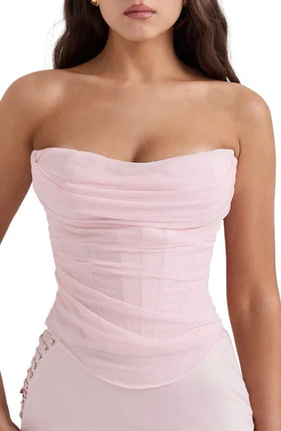 House Of Cb Georgie Mesh Strapless Corset Top In Pinkesque