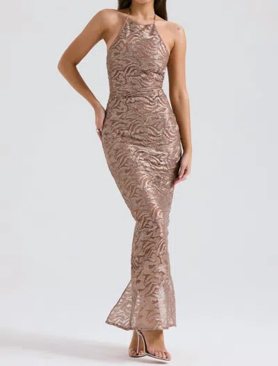 House Of Cb Giada Embroidered Sequin Gown In Rose Gold In Pink