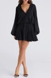 House Of Cb Gianna Beaded Godet Long Sleeve Minidress In Black
