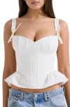 House Of Cb Gigou Bow Strap Peplum Corset Top In White