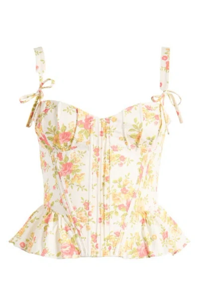 House Of Cb Gigou Print Corset Camisole In July Cottage Cream