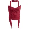 House Of Cb Hallie Corset Mesh Halter Top In Cabernet
