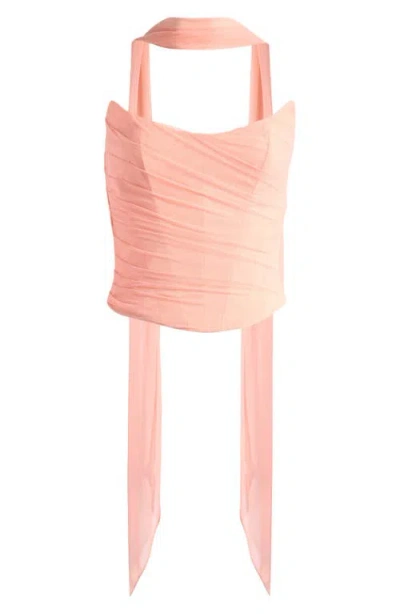 House Of Cb Hallie Corset Mesh Halter Top In Peach Pearl