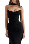 House Of Cb Hallie Strapless Corset Top With Scarf In Black