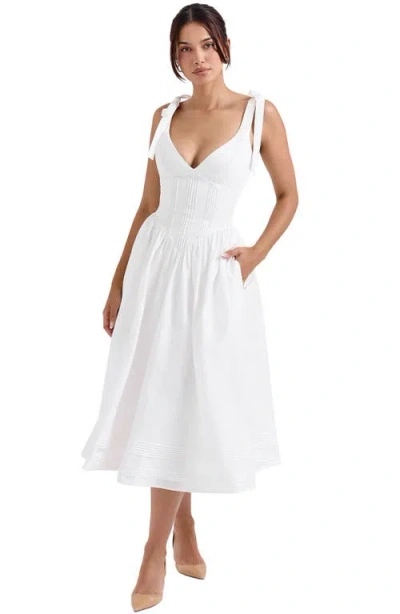 House Of Cb Hattie Lace-up Stretch Cotton Blend Corset Midi Dress In White