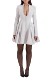 House Of Cb Heiress Plunge Neck Long Sleeve Fit & Flare Dress In Wind Chime
