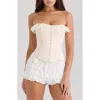House Of Cb Of Cb Womens Cream Idella Lace-trim Stretch-satin Corset Top Xs In Ecru