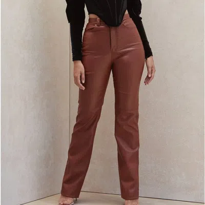 House Of Cb Inaya High Waist Faux Leather Trousers Pants In Brown