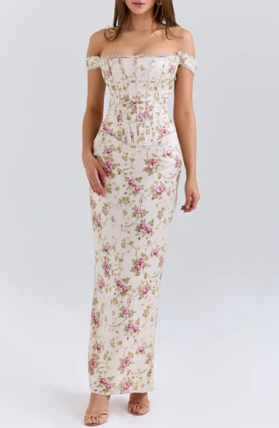 House Of Cb Isis Floral Corset Bodice Gown In Neutral