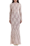 House Of Cb Isoline Lace Long Sleeve Gown In Tender Peach