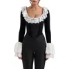 House Of Cb Jacinda Ruffle Velvet Corset Top In Black
