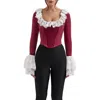 House Of Cb Jacinda Ruffle Velvet Corset Top In Cabernet