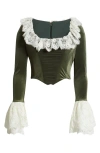 House Of Cb Jacinda Ruffle Velvet Corset Top In Duffle Bag