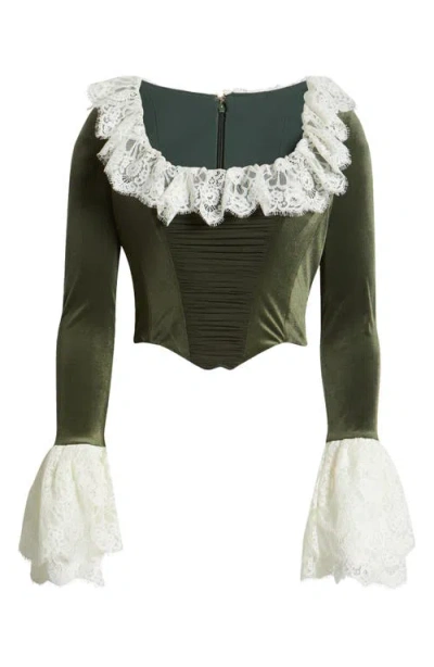 House Of Cb Jacinda Ruffle Velvet Corset Top In Duffle Bag