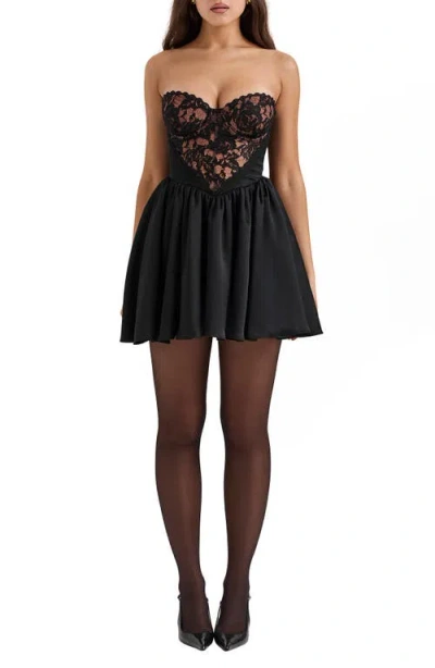 House Of Cb J'adore Strapless Mixed Media Cocktail Minidress In Black