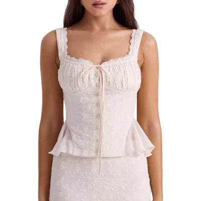 House Of Cb Jean Broderie Anglaise Button-up Peplum Top In Vintage Cream