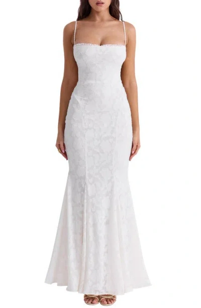 House Of Cb Joan Floral Appliqué Mermaid Gown In Ivory