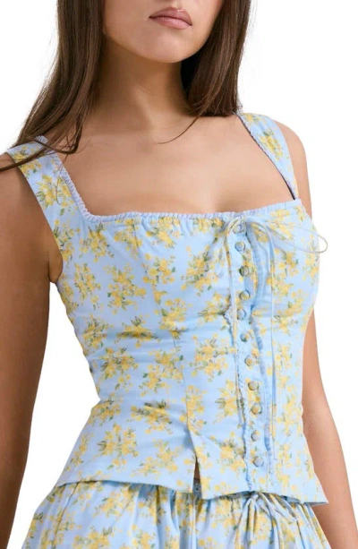 House Of Cb Juana Broderie Anglaise Corset Top In Print Light Blue