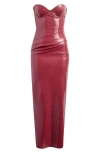 House Of Cb Womens Juliana Slim-fit Corseted-bodice Vegan-leather Maxi Dress Cabernet In Cabernet