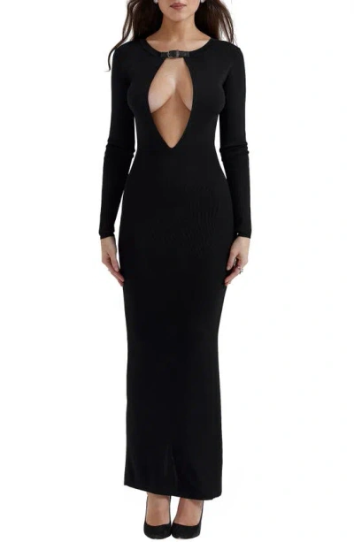 House Of Cb Keeya Long Sleeve Belted Neck Dress In Black