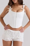 House Of Cb Kikki Bow Crop Lace-up Stretch Cotton Twill Corset Top