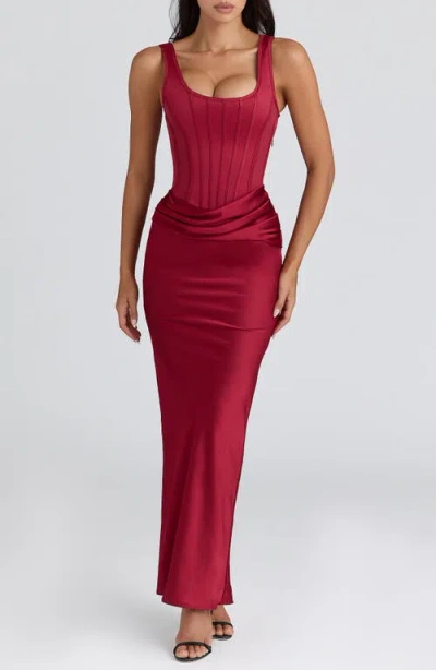 House Of Cb Womens Kira Satin Gathered Maxi Dress In Red