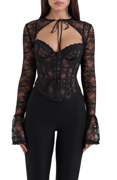 House Of Cb Lace Corset Top With Bolero In Black