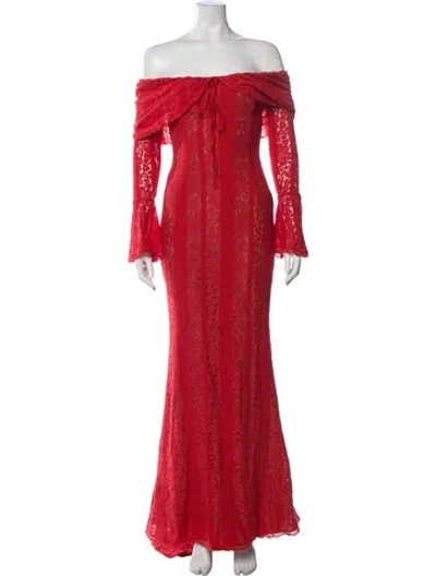 Pre-owned House Of Cb Lace Pattern Long Dress In Red