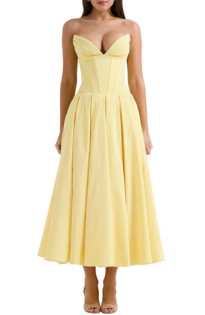House Of Cb Lady E Strapless Corset Gown In Sunshine